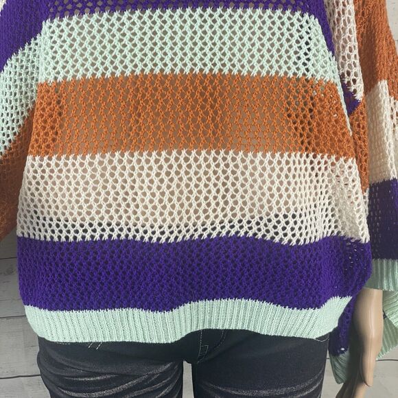 NWT L. Love Cropped Sweater Colorful Striped Cold Shoulder Oversized Top - Picture 8 of 12